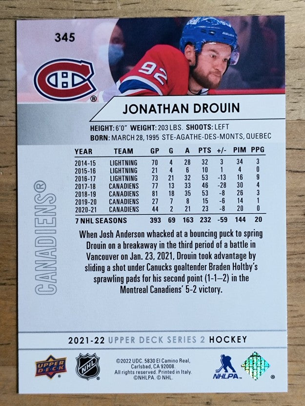 2021-22 Upper Deck #345 Jonathan Drouin