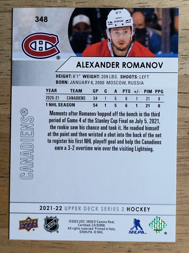 2021-22 Upper Deck #348 Alexander Romanov