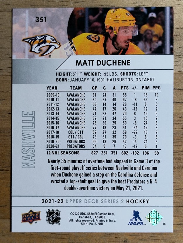 2021-22 Upper Deck #351 Matt Duchene