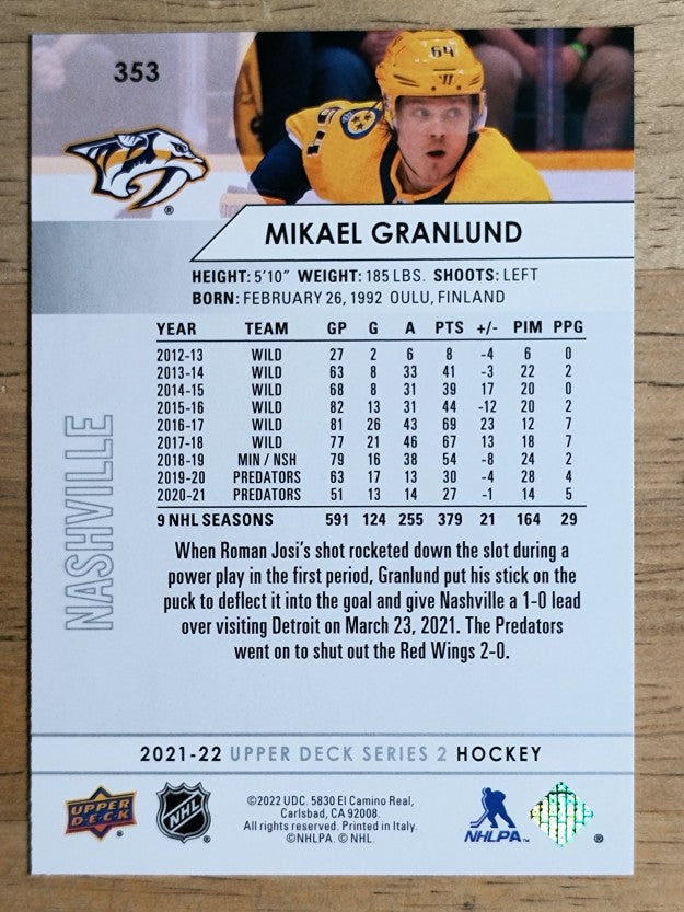 2021-22 Upper Deck #353 Mikael Granlund
