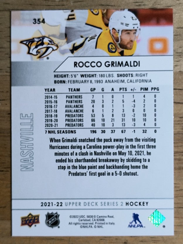 2021-22 Upper Deck #354 Rocco Grimaldi