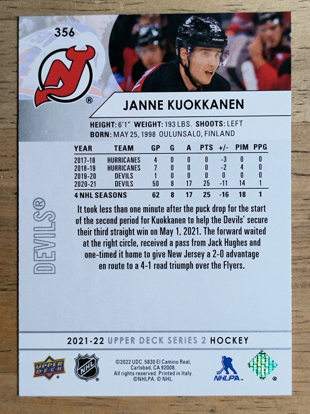 2021-22 Upper Deck #356 Janne Kuokkanen