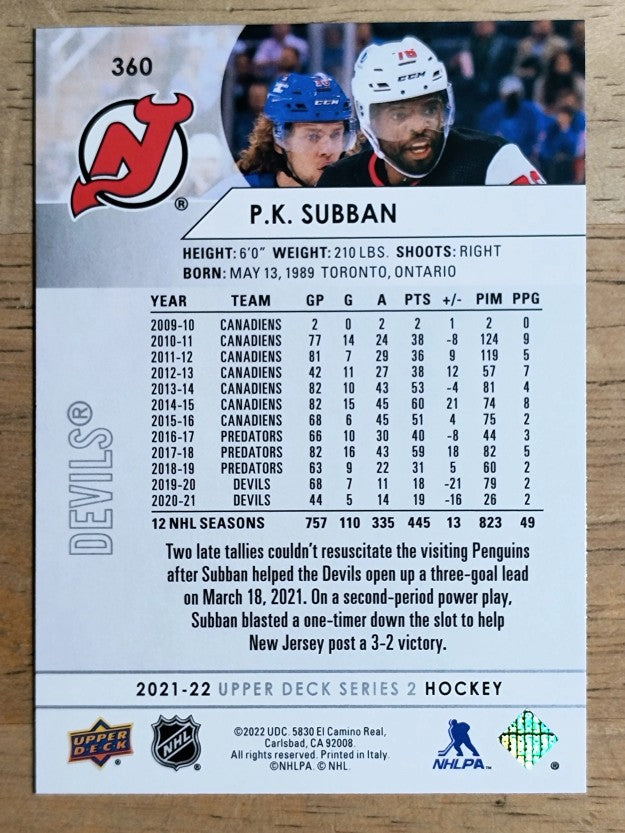 2021-22 Upper Deck #360 P.K. Subban