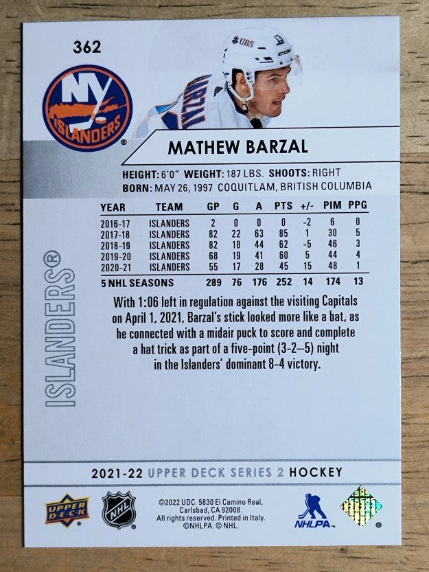 2021-22 Upper Deck #362 Mathew Barzal