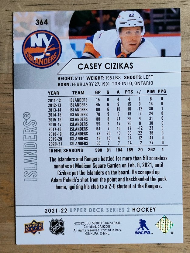 2021-22 Upper Deck #364 Casey Cizikas