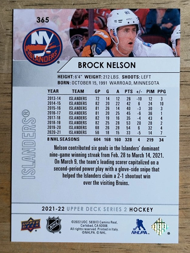 2021-22 Upper Deck #365 Brock Nelson