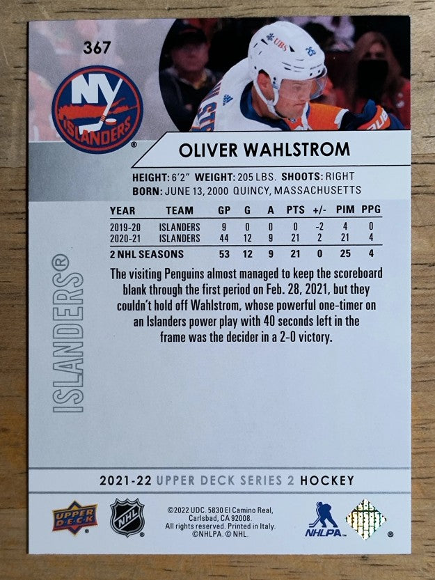 2021-22 Upper Deck #367 Oliver Wahlstrom