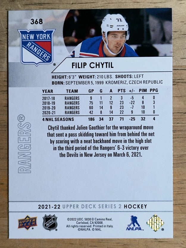 2021-22 Upper Deck #368 Filip Chytil