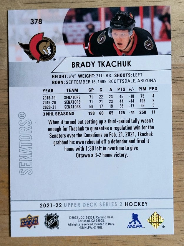 2021-22 Upper Deck #378 Brady Tkachuk