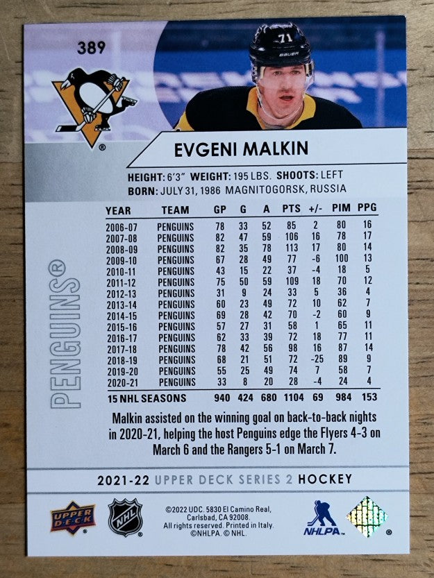 2021-22 Upper Deck #389 Evgeni Malkin