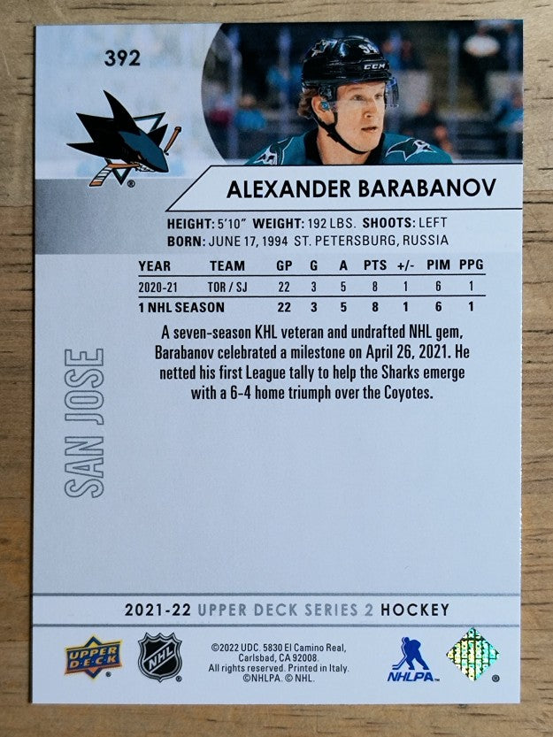 2021-22 Upper Deck #392 Alexander Barabanov