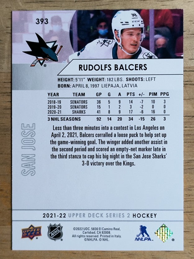 2021-22 Upper Deck #393 Rudolfs Balcers
