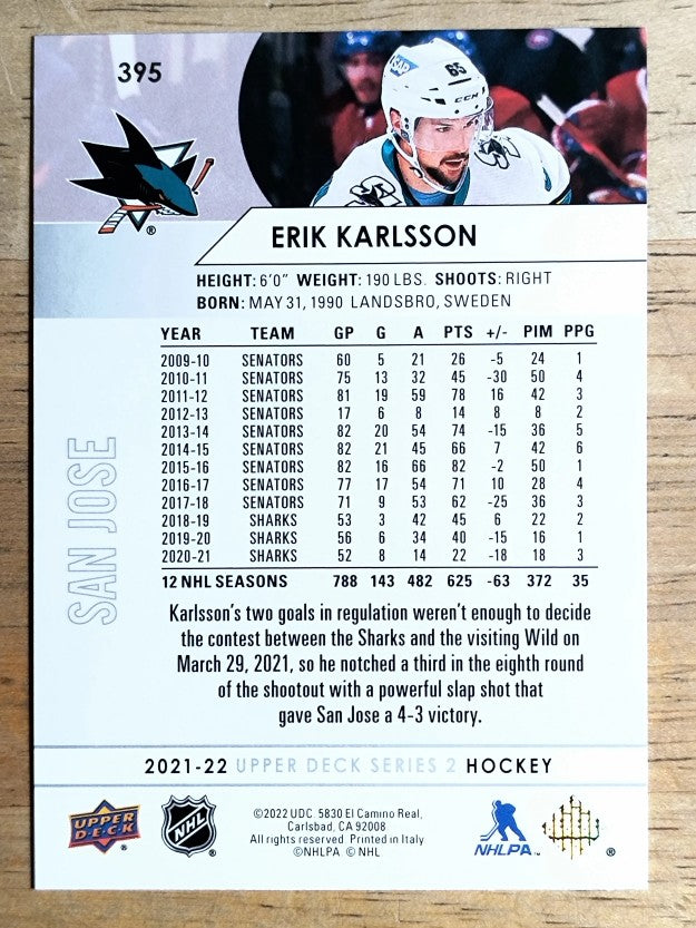 2021-22 Upper Deck #395 Erik Karlsson