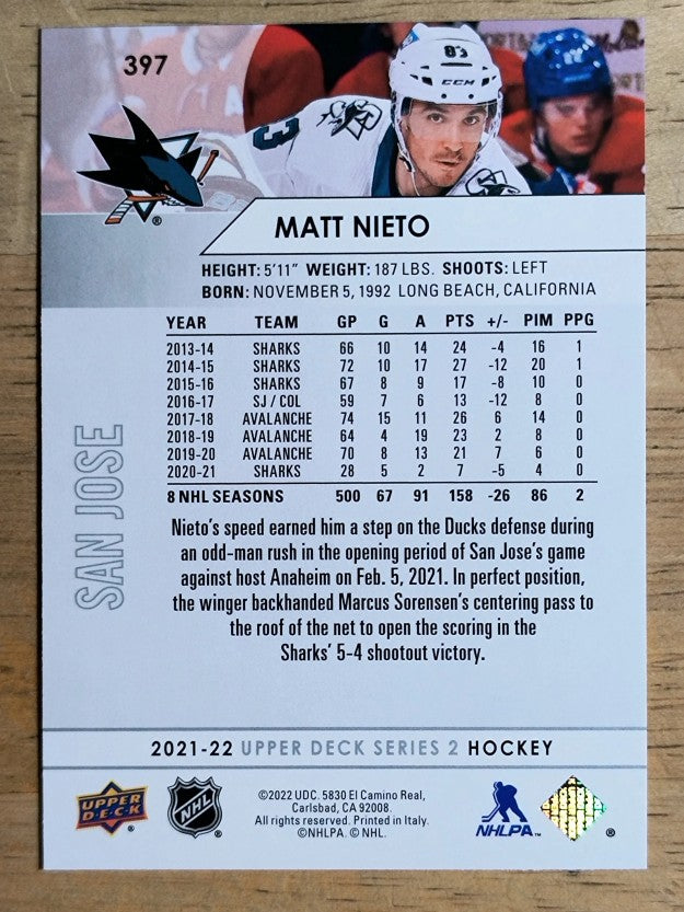 2021-22 Upper Deck #397 Matt Nieto