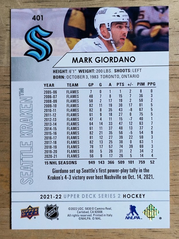 2021-22 Upper Deck #401 Mark Giordano