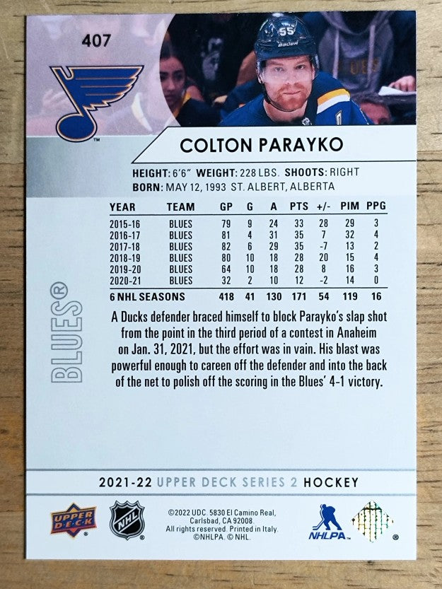 2021-22 Upper Deck #407 Colton Parayko