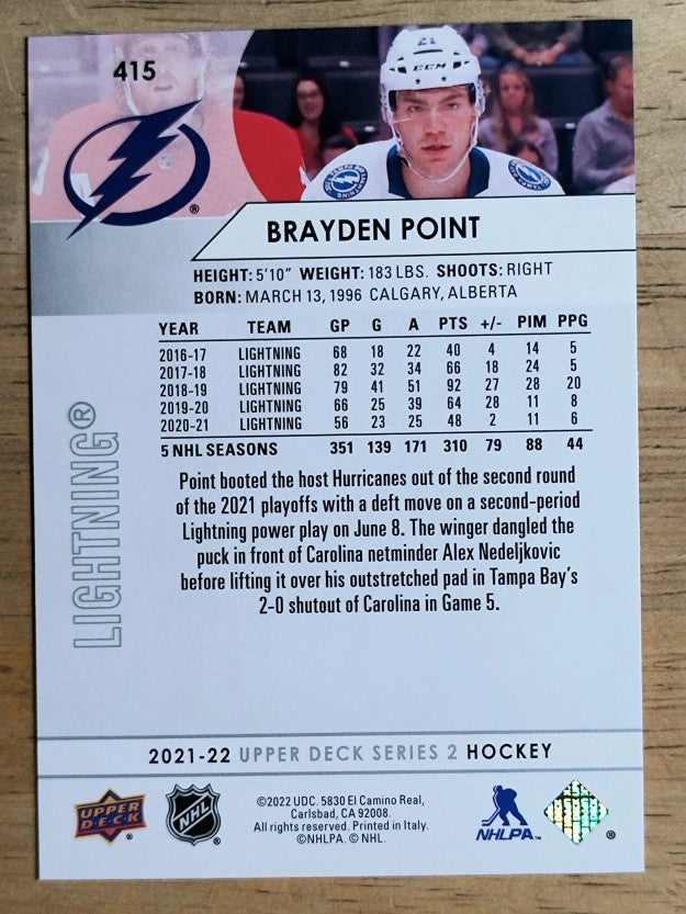 2021-22 Upper Deck #415 Brayden Point