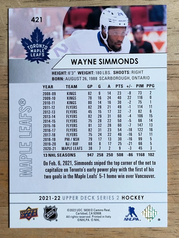2021-22 Upper Deck #421 Wayne Simmonds