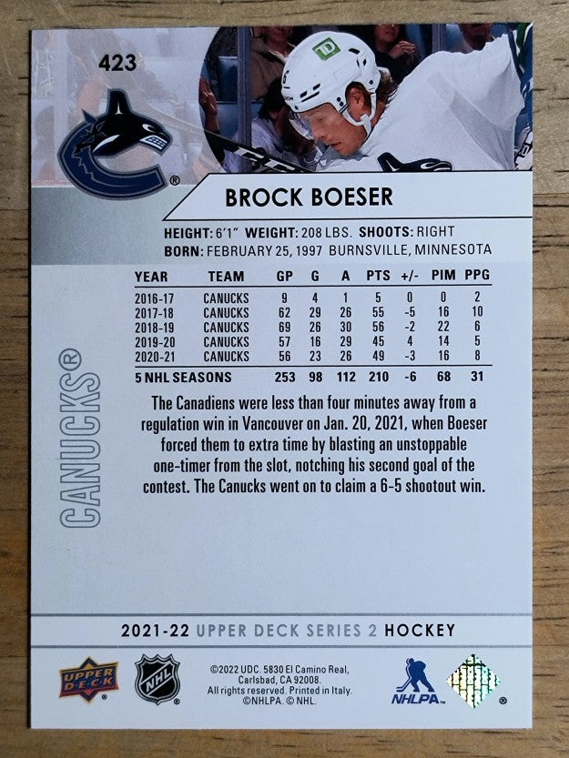 2021-22 Upper Deck #423 Brock Boeser