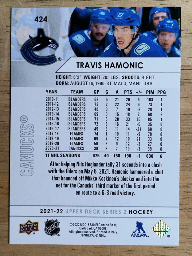 2021-22 Upper Deck #424 Travis Hamonic