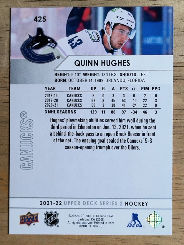 2021-22 Upper Deck #425 Quinn Hughes