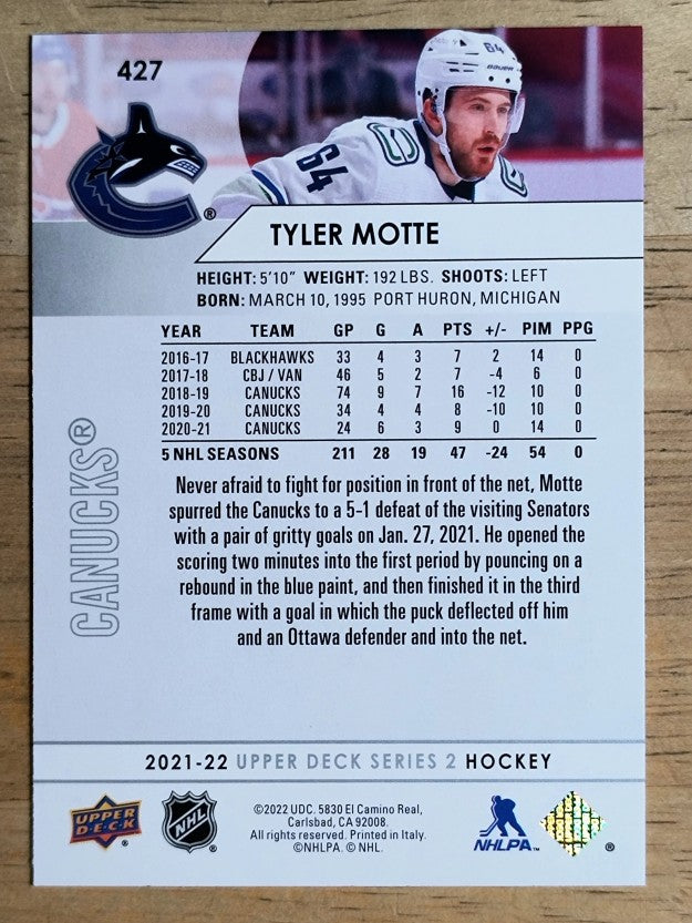 2021-22 Upper Deck #427 Tyler Motte