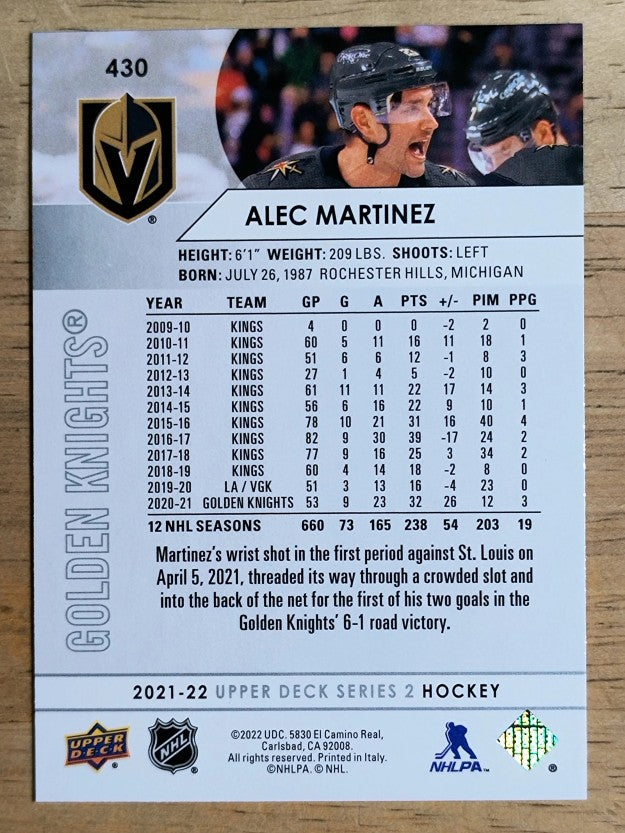 2021-22 Upper Deck #430 Alec Martinez