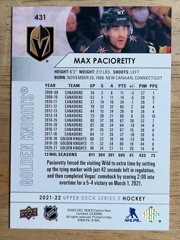 2021-22 Upper Deck #431 Max Pacioretty