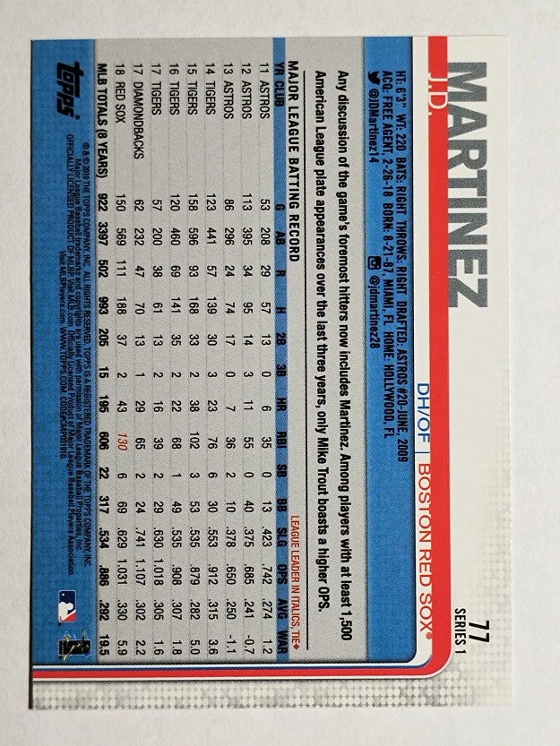 2019 Topps #77 J.D. Martinez