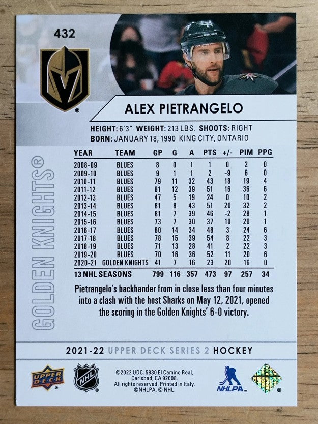 2021-22 Upper Deck #432 Alex Pietrangelo