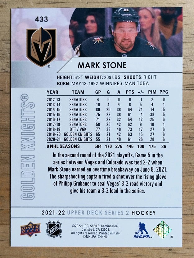 2021-22 Upper Deck #433 Mark Stone