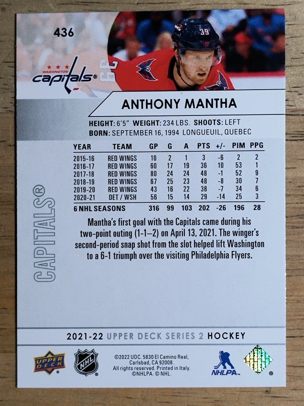2021-22 Upper Deck #436 Anthony Mantha