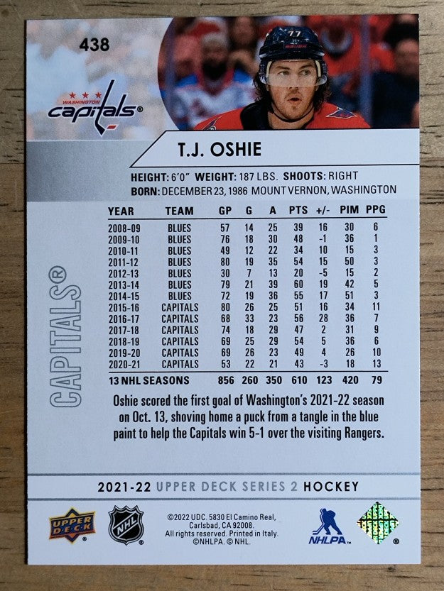 2021-22 Upper Deck #438 T.J. Oshie