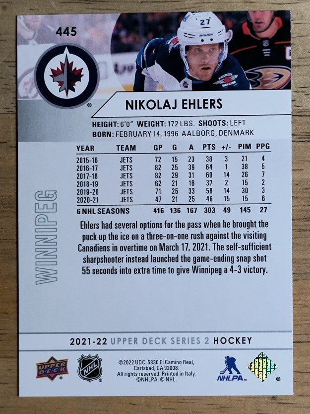2021-22 Upper Deck #445 Nikolaj Ehlers