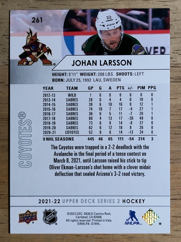 2021-22 Upper Deck #261 Johan Larsson