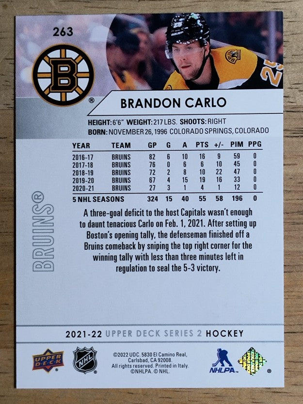 2021-22 Upper Deck #263 Brandon Carlo