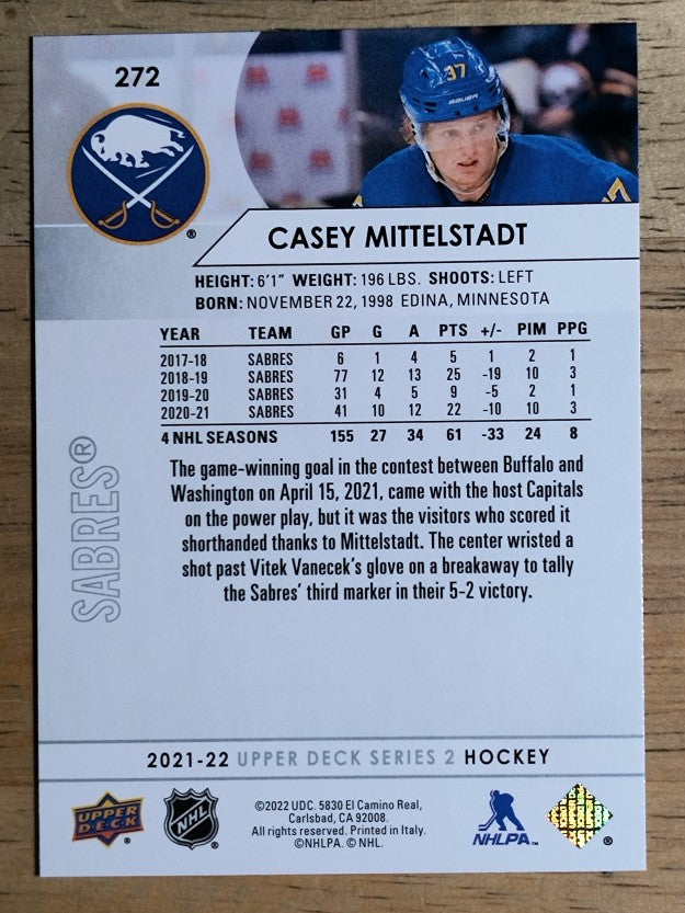 2021-22 Upper Deck #272 Casey Mittelstadt