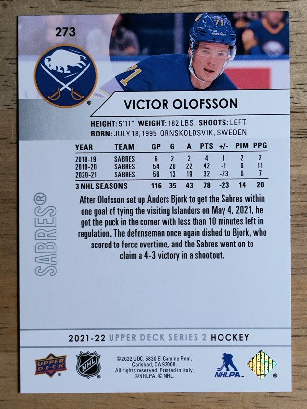 2021-22 Upper Deck #273 Victor Olofsson
