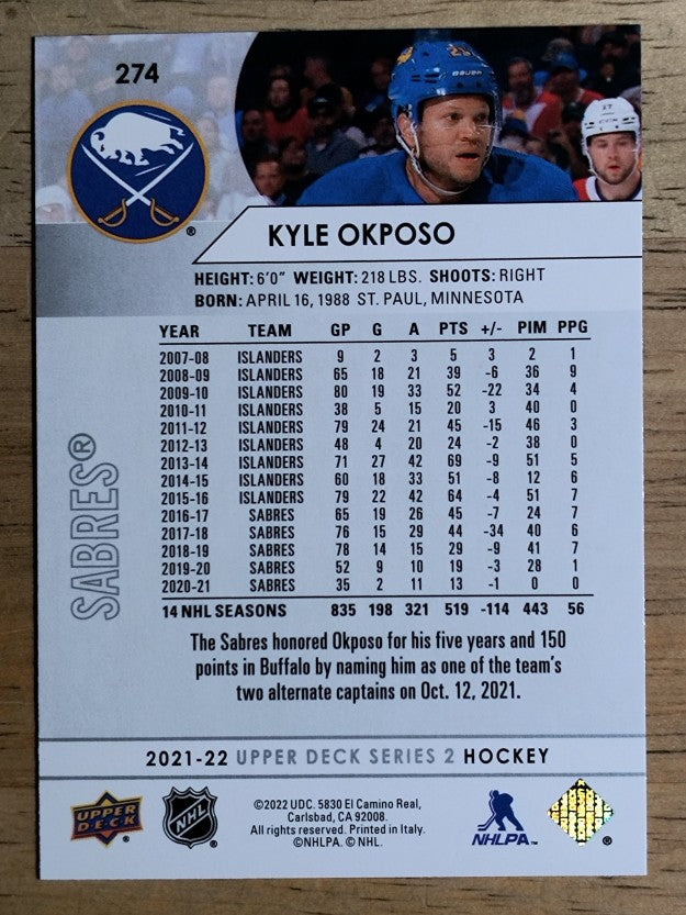 2021-22 Upper Deck #274 Kyle Okposo