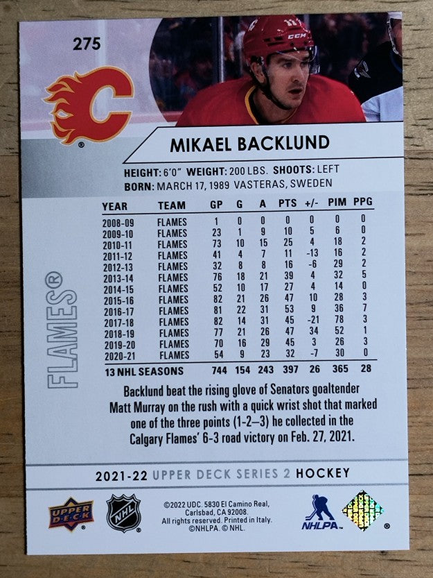 2021-22 Upper Deck #275 Mikael Backlund