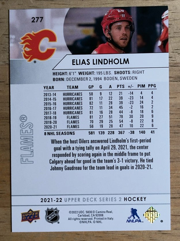 2021-22 Upper Deck #277 Elias Lindholm