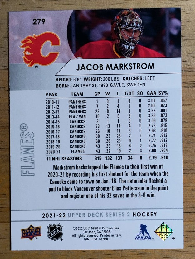 2021-22 Upper Deck #279 Jacob Markstrom