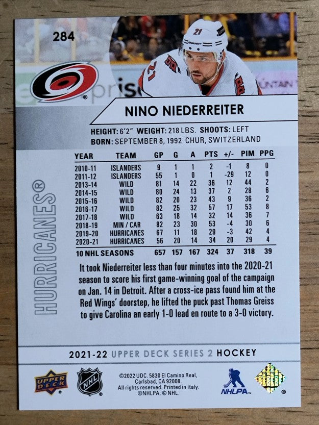 2021-22 Upper Deck #284 Nino Niederreiter
