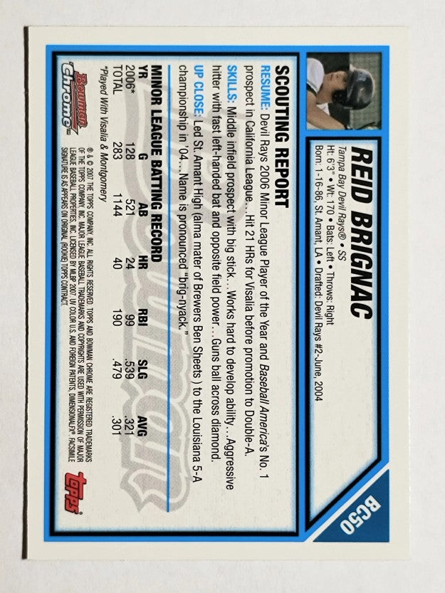 2007 Bowman Chrome Prospects #BC50 Reid Brignac