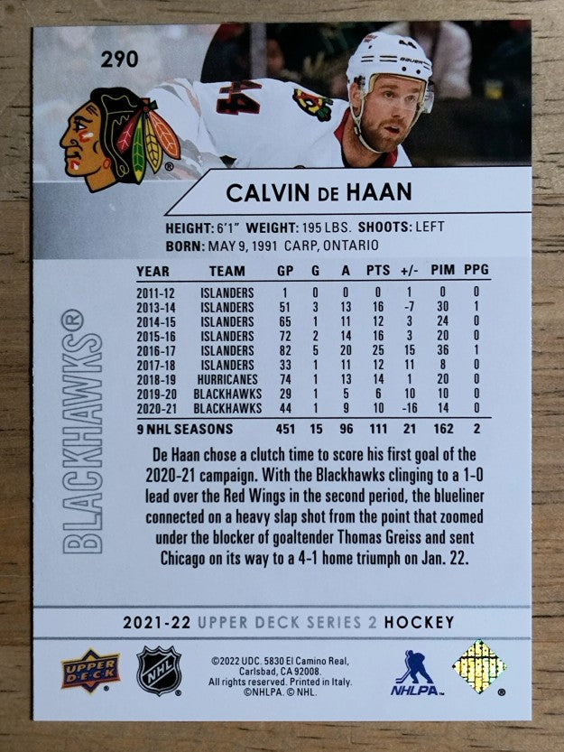 2021-22 Upper Deck #290 Calvin de Haan