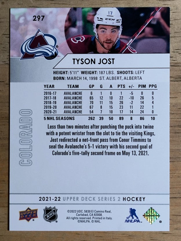 2021-22 Upper Deck #297 Tyson Jost