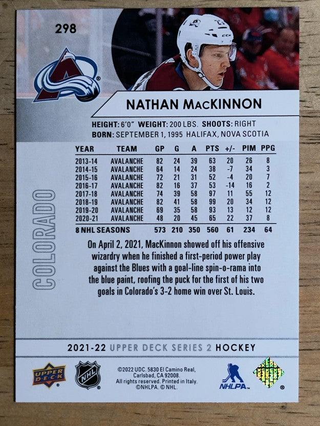 2021-22 Upper Deck #298 Nathan MacKinnon