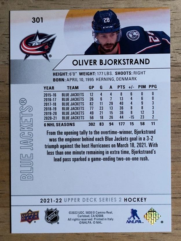 2021-22 Upper Deck #301 Oliver Bjorkstrand