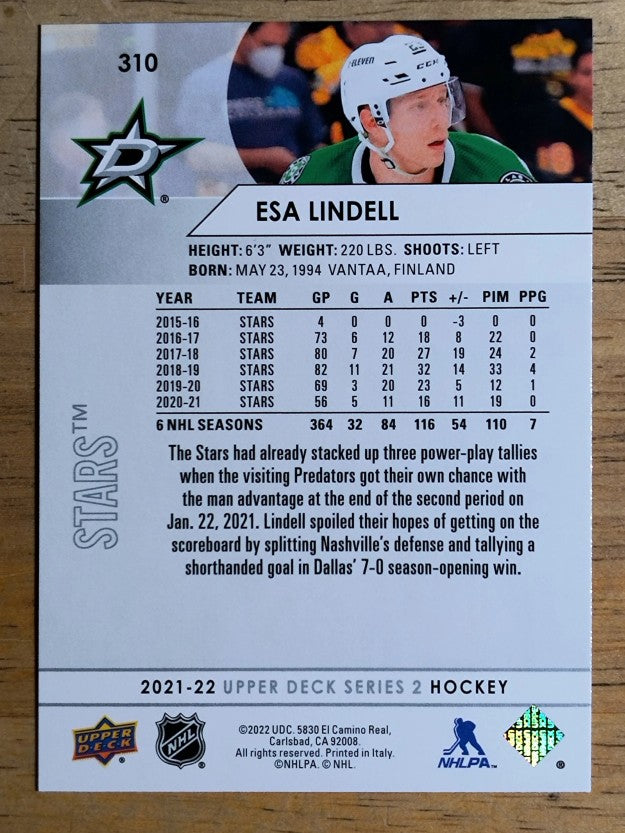 2021-22 Upper Deck #310 Esa Lindell