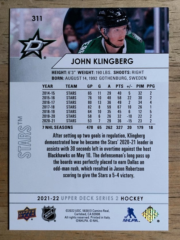 2021-22 Upper Deck #311 John Klingberg